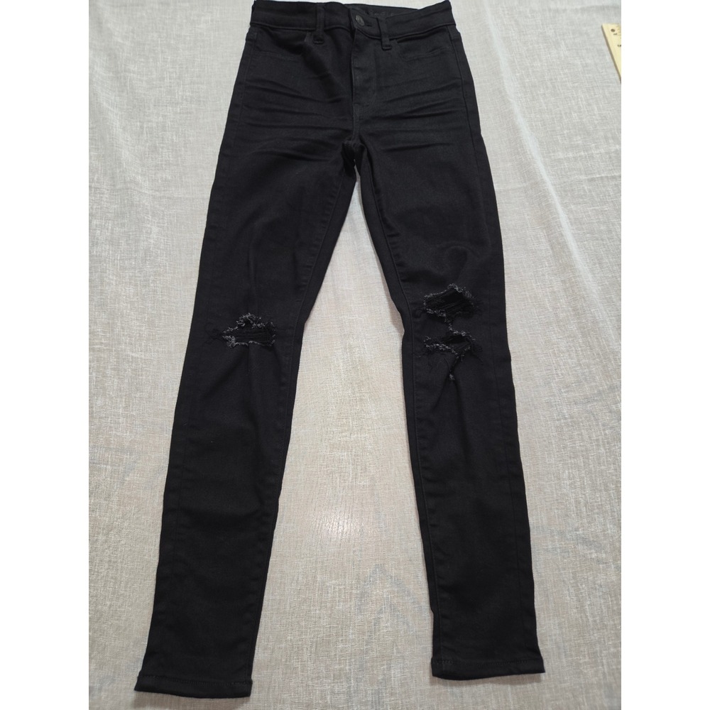 American Eagle‎ Super High Rise Jegging Black Distressed Skinny Jeans 0 Short